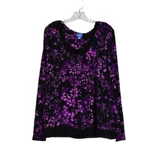 Simply Vera Vera Wang Long Sleeve Pullover Floral Print Top Black Purple…